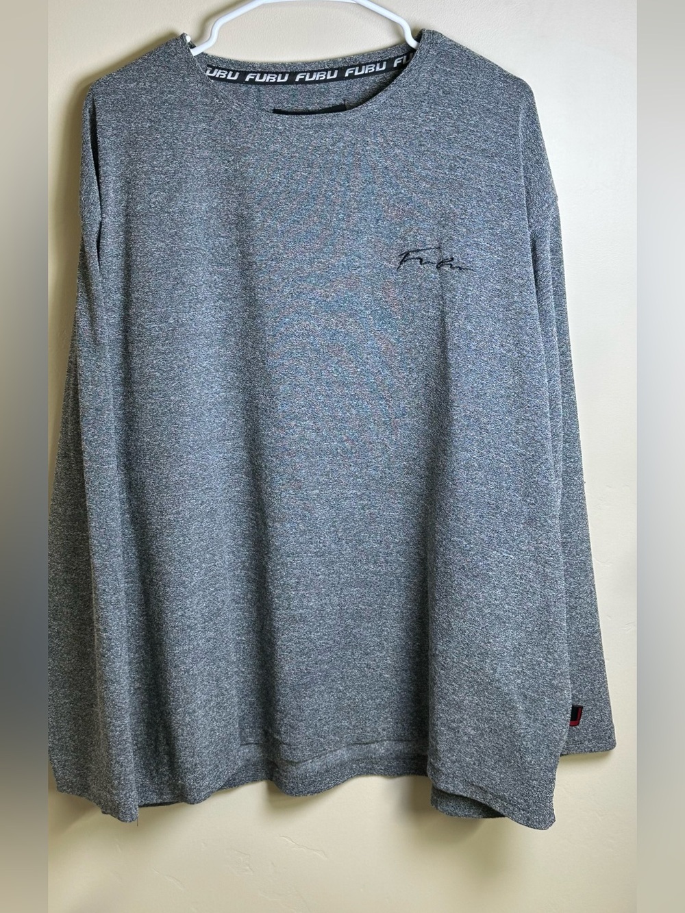 FUBU Gray Long Sleeve Shirt – Y2K Streetwear Logo Tee, Retro Urban Hip Hop Style